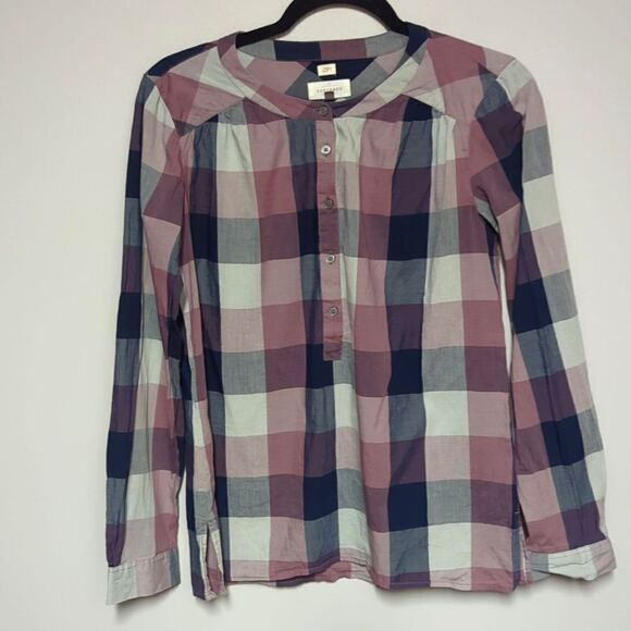 LOFT Purple Plaid Long Sleeve Blouse - Picture 1 of 6